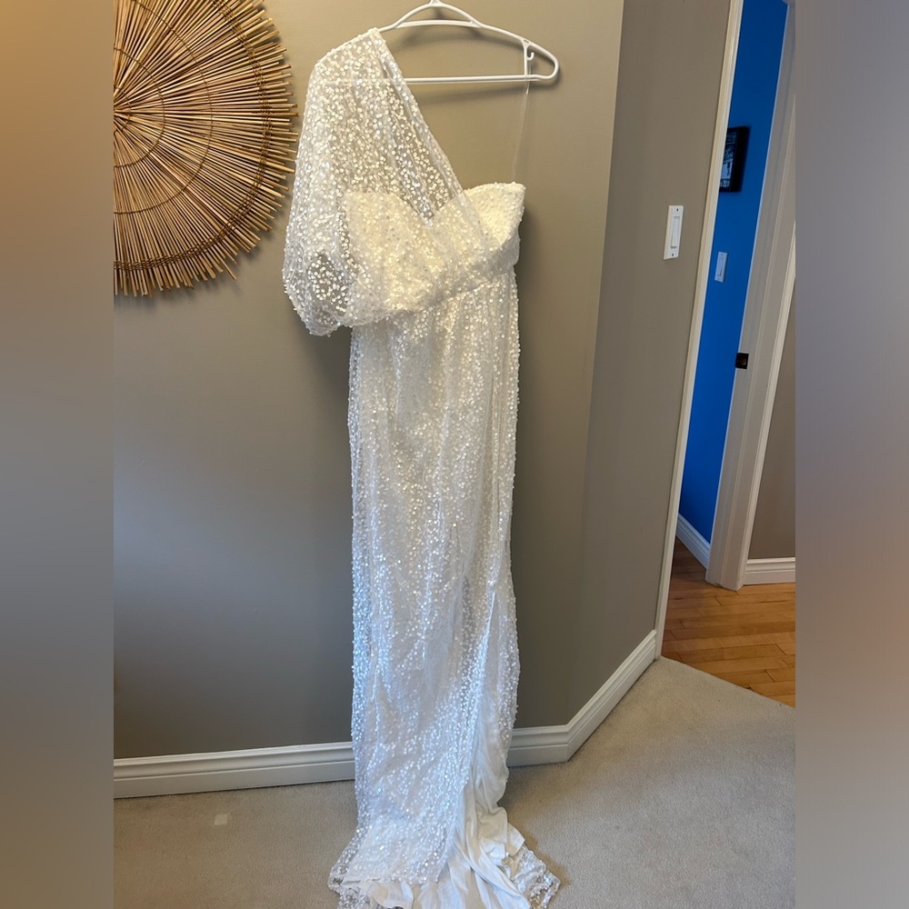 One shoulder sequin prom dress
